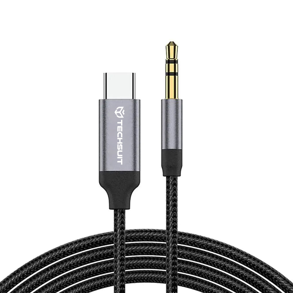 Techsuit - Premium Cable Adapter FuseXound (AC11) - Type-C to 3.5mm Jack, Hi-Fi Quality, DAC Chip, PVC, 0.5m - Gray