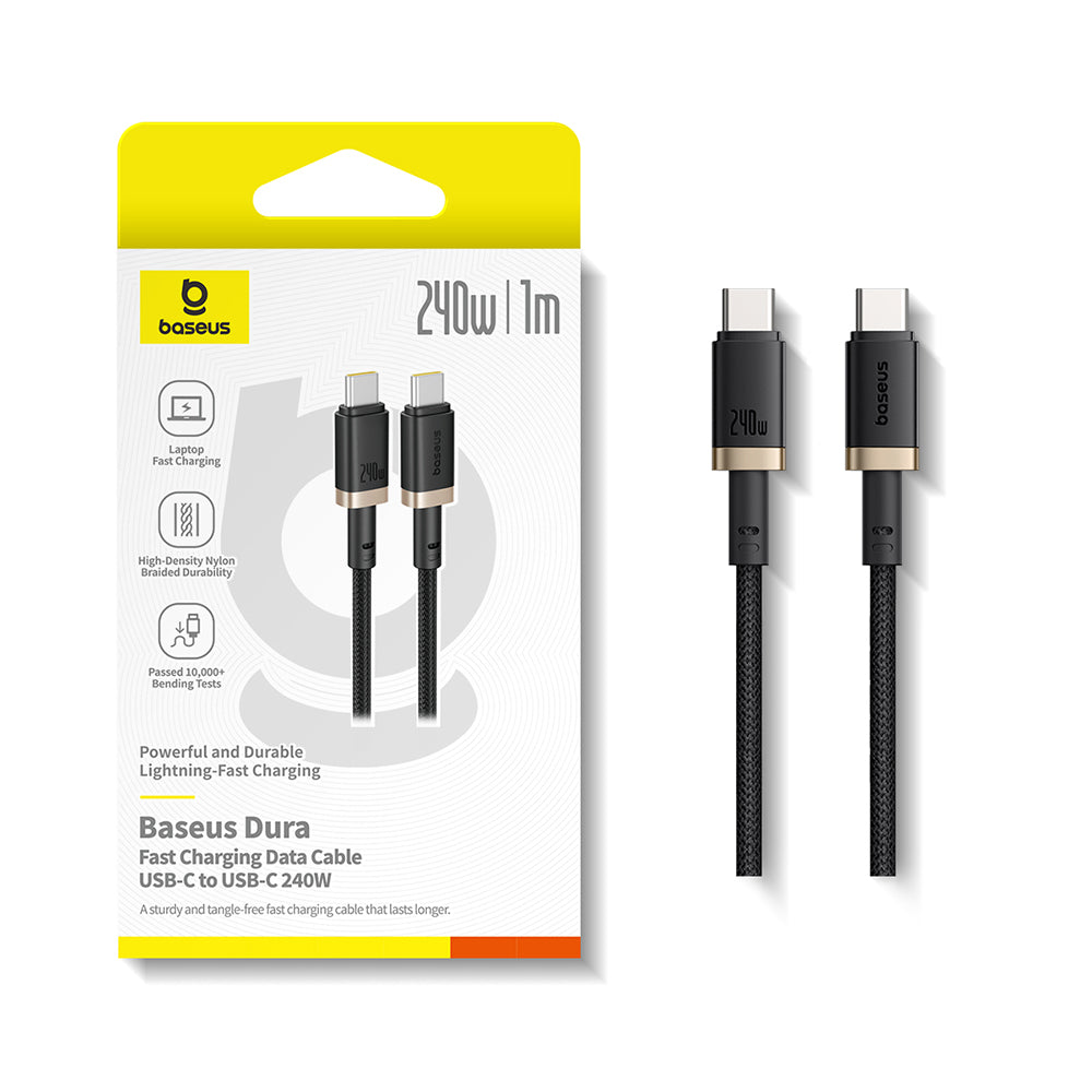 Baseus - Data Cable Dura Series (P10377803U03-00) - for MacBook, Fast Charging, Type-C, PD 240W, 480Mbps, 1m - Gold / Black
