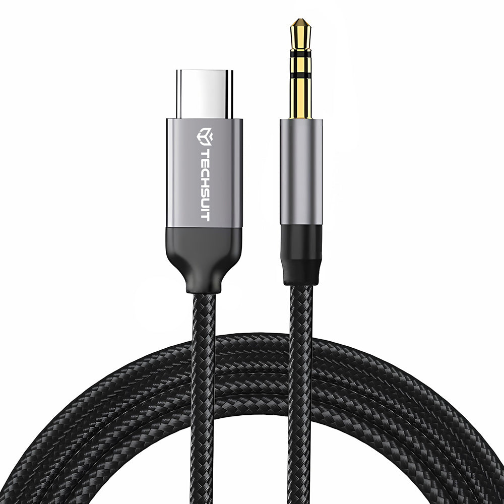 Techsuit - Premium Cable Adapter SoundShell (AC9) - USB-C to 3.5mm Jack, DAC Chip, 16bit/48Khz, 1.5m - Gray
