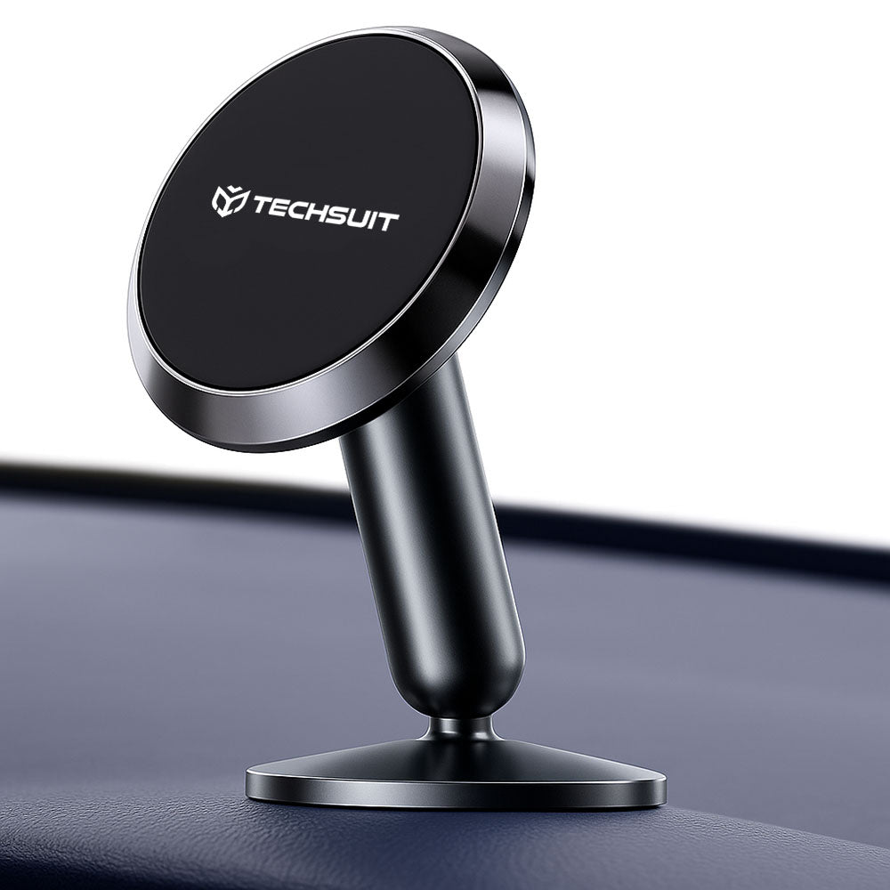 Techsuit - Premium Car Holder TinyGrip (S11) - Strong N52 Magnets, Universal Magnetic Mount, 360° Rotation, with 3M Metal Plates - Black