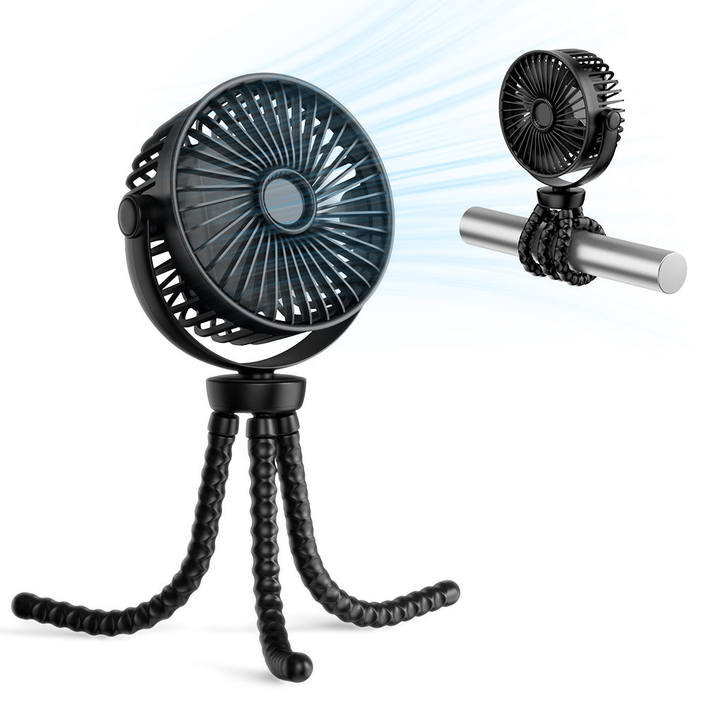 Techsuit - Baby Stroller Fan (VP1) - Portable, Four Speeds, 360Â° Flexible Tripod Clip, 4000mAh - Black