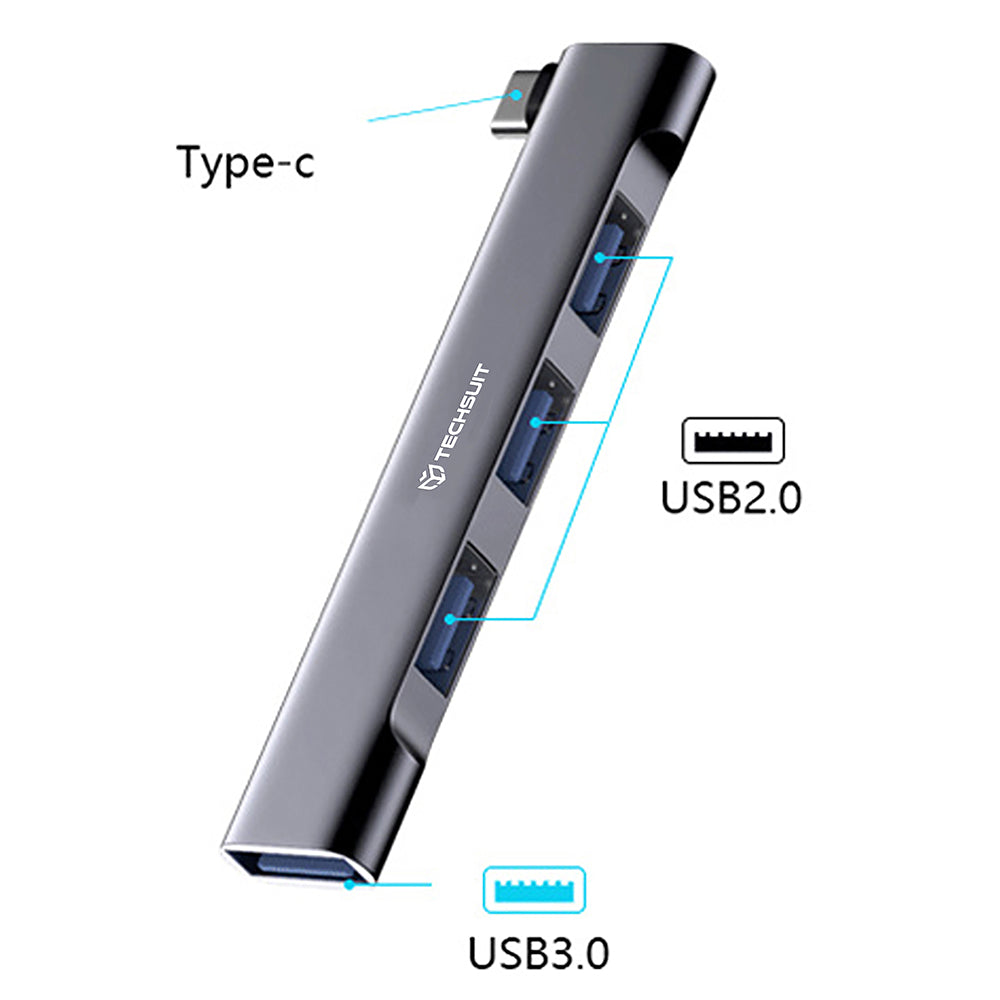 Techsuit - Docking Station ZenithDock 4 in 1 (H13) - USB-C to 3x USB 2.0, 1x USB 3.0 - Gray