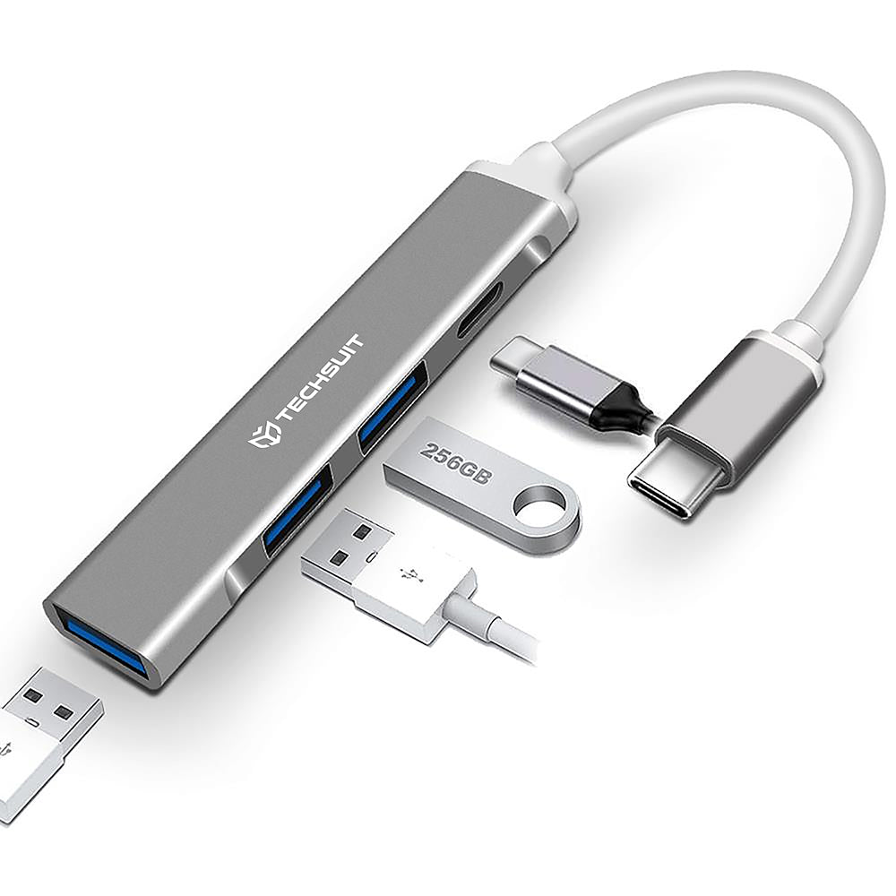 Techsuit - Docking Station PolarisBridge 4 in 1 (H18) - USB-C to 1x USB 3.0, 2x USB 2.0, 1x Type-C - Gray/White