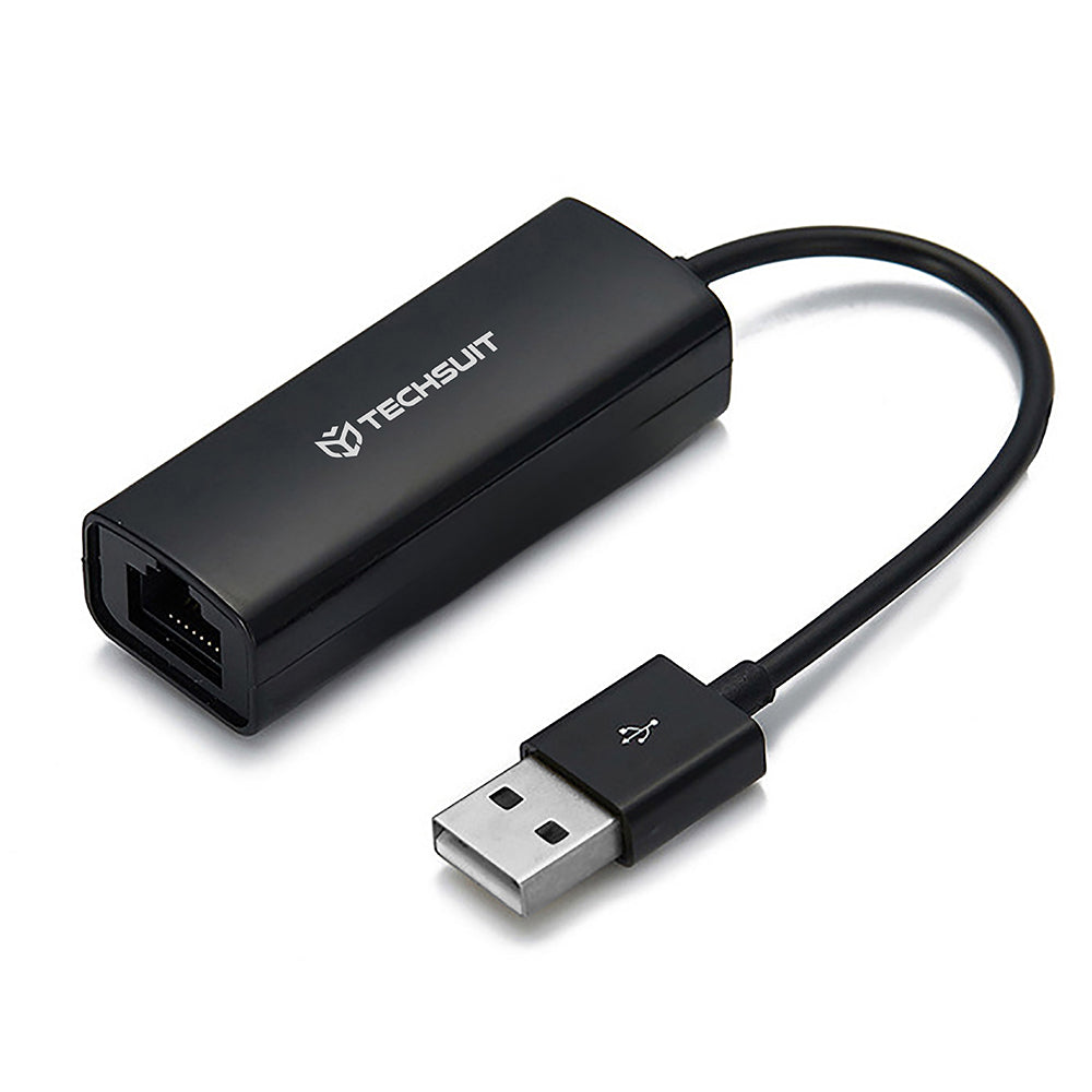 Techsuit - Ethernet Adapter NetLink (AC19) - USB Male to RJ45 LAN Port Female, 100Mbps, ABS - Black