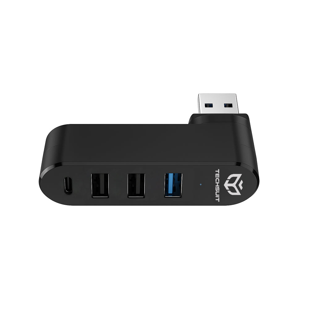 Techsuit - Docking Station SplitterNode 4 in 1 (H17) - USB to 3x USB, 1x Type-C, 5Gbps, ABS, 180Â° Rotation - Black