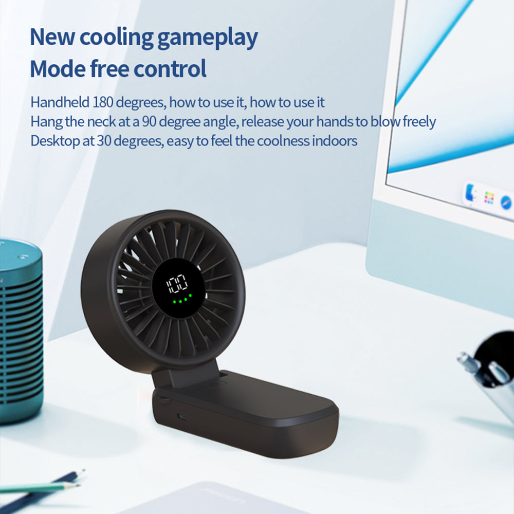 Techsuit - Premium Mini Hand Fan (A10) - with LED Digital Display, USB-C Rechargeable, 100 Wind Speeds, 5400RPM - White