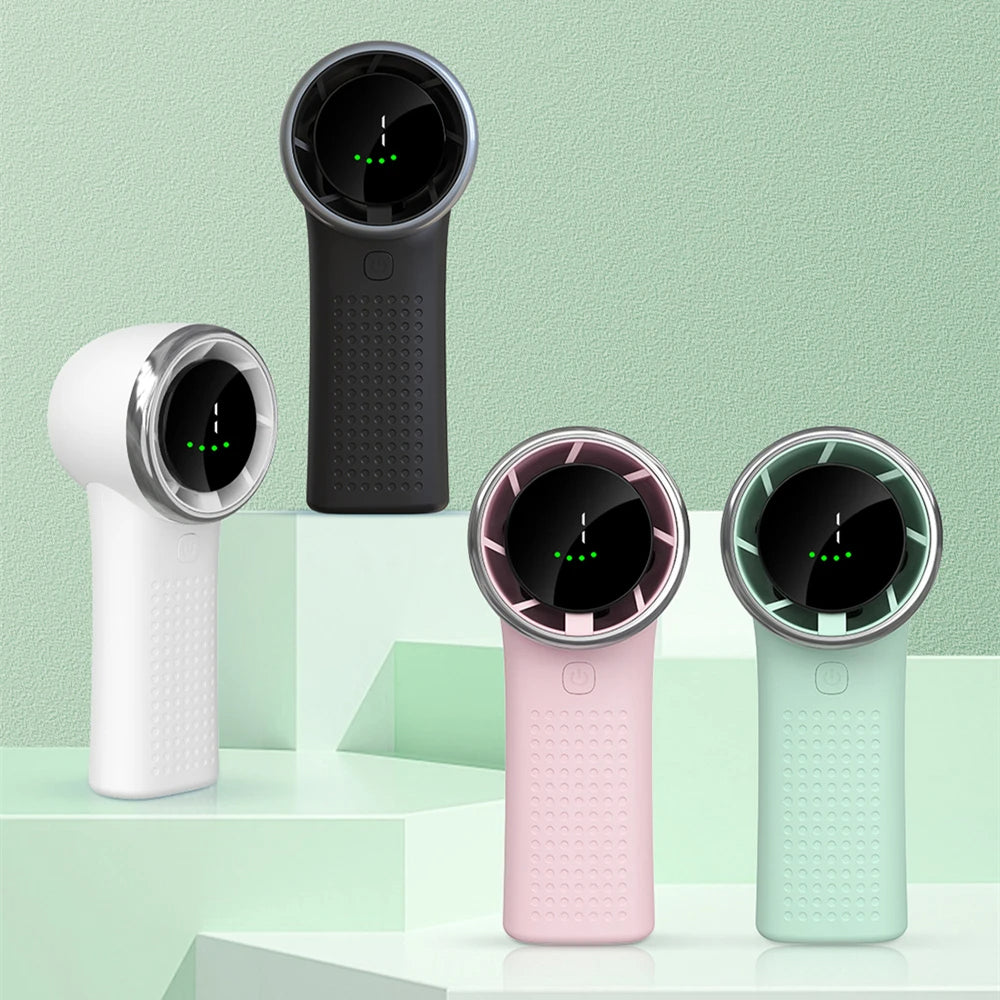 Techsuit - Premium Mini Hand Fan (A8) - with LED Digital Display, USB-C Rechargeable, 5 Wind Speeds, 3600mAh - Green