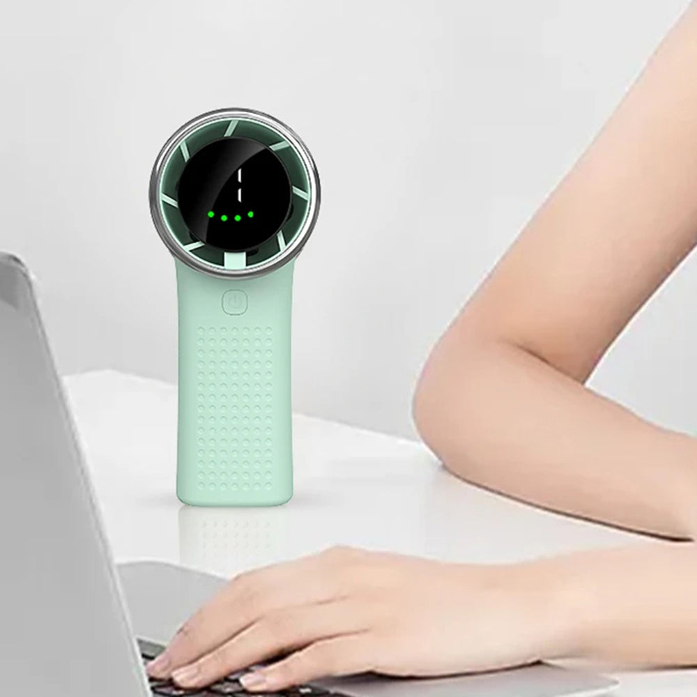Techsuit - Premium Mini Hand Fan (A8) - with LED Digital Display, USB-C Rechargeable, 5 Wind Speeds, 3600mAh - Green