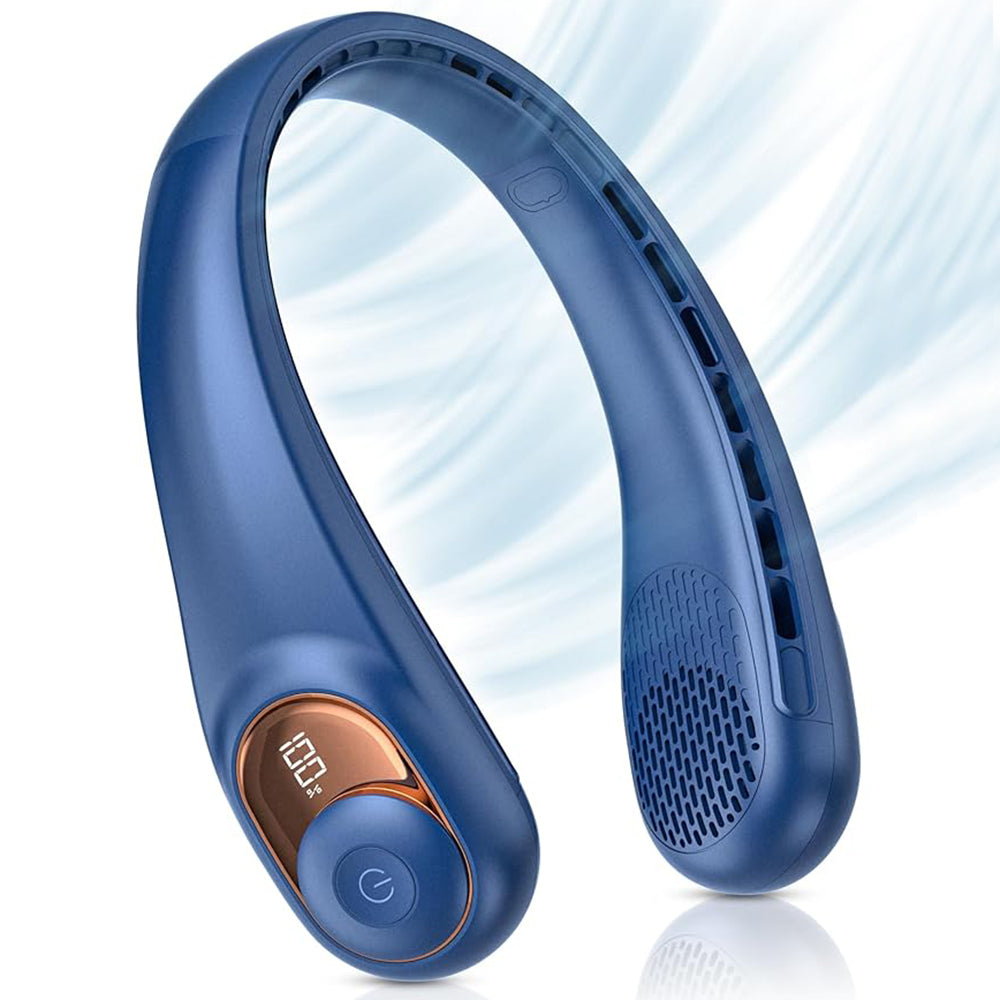 Techsuit - Neck Fan (S9) - Portable, with Digital Display, 3 Wind Speeds, 5200mAh, 5800RPM - Blue