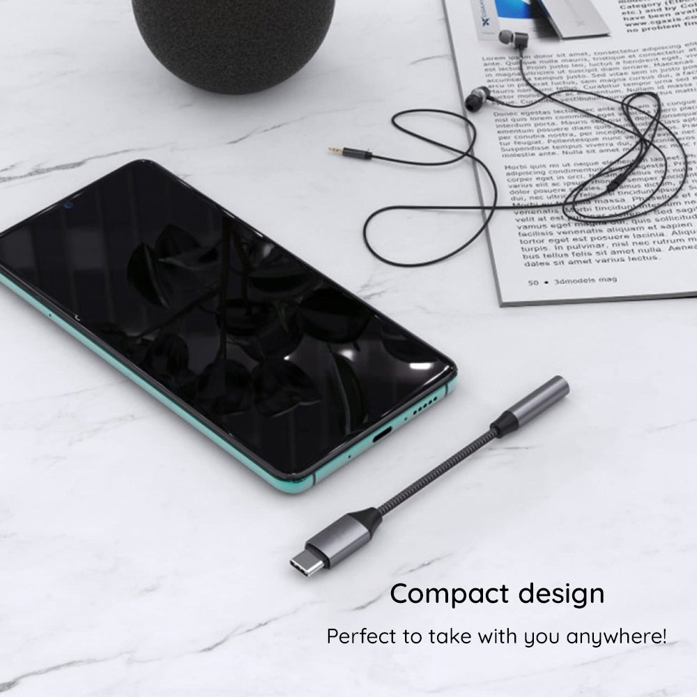 Techsuit - Premium Cable Adapter MusicDoX (AC8) - Type-C to Jack, Hi-Fi Sound, DAC Chip, 3A, 0.1m - Gray