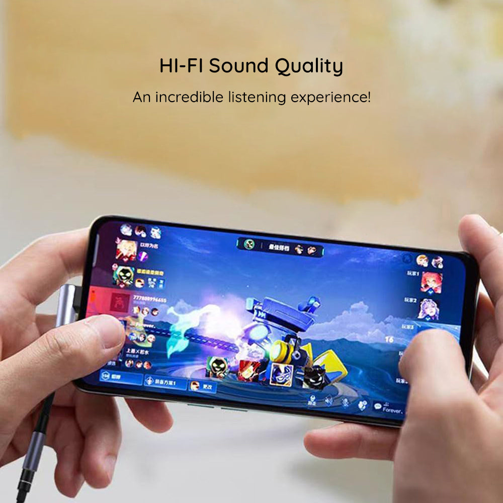 Techsuit - Premium Cable Adapter MusicDoX (AC7) - Type-C to 3.5mm Jack, Hi-Fi Sound, DAC Chip, 3A, 0.1m - Gray