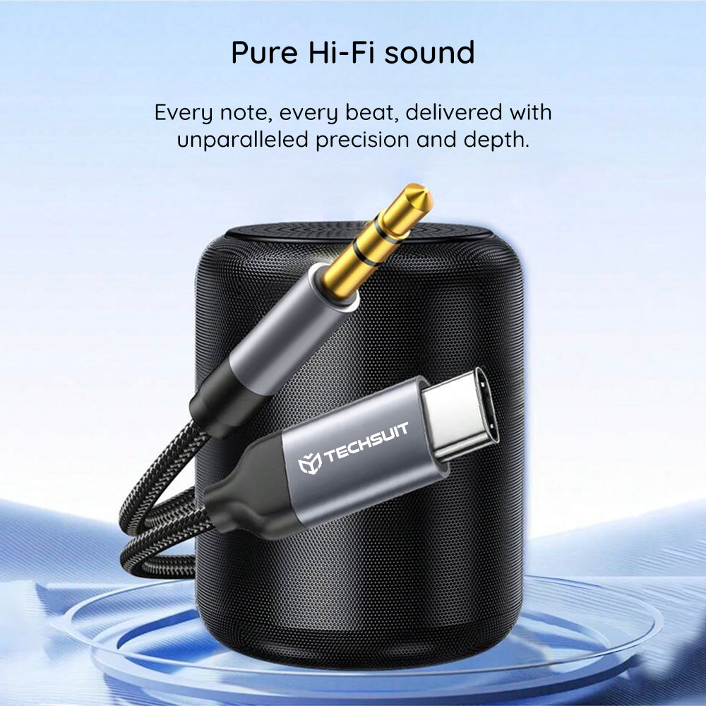 Techsuit - Premium Cable Adapter FuseXound (AC11) - Type-C to 3.5mm Jack, Hi-Fi Quality, DAC Chip, PVC, 0.5m - Gray