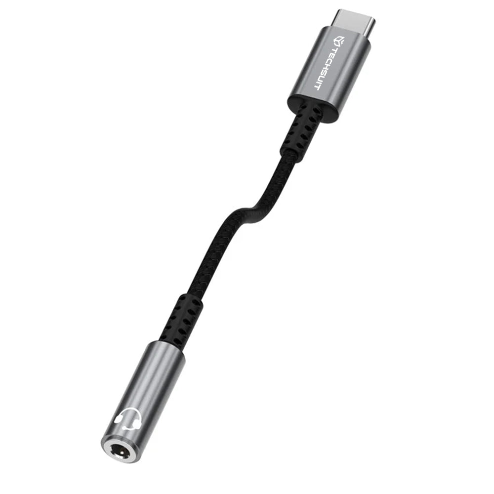 Techsuit - Premium Cable Adapter SonicPiX (AC14) - Type-C to 3.5mm Jack, 3A, DAC Chip, Aluminum, Digital Decoder, 0.1m - Gray
