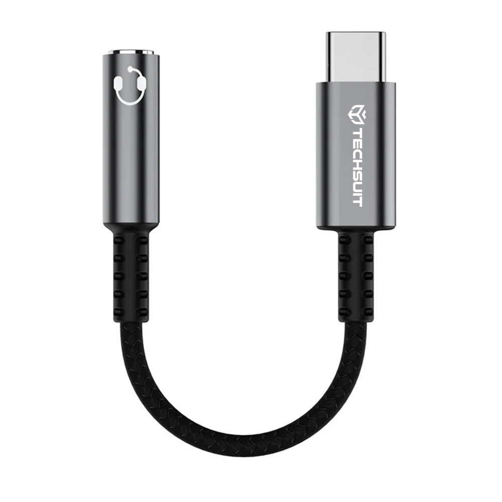 Techsuit - Premium Cable Adapter SonicPiX (AC14) - Type-C to 3.5mm Jack, 3A, DAC Chip, Aluminum, Digital Decoder, 0.1m - Gray