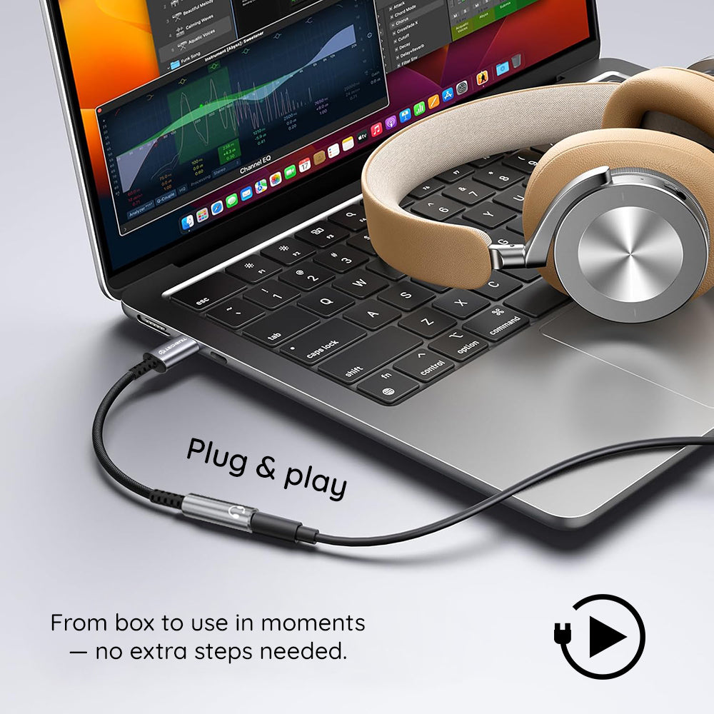 Techsuit - Premium Cable Adapter SonicPiX (AC14) - Type-C to 3.5mm Jack, 3A, DAC Chip, Aluminum, Digital Decoder, 0.1m - Gray