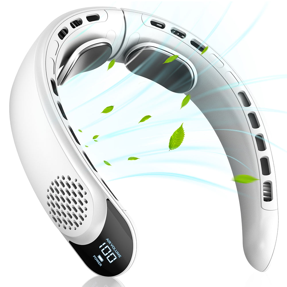 Techsuit - Neck Fan (S8) - Portable, with Digital Display, 3 Wind Speeds, 4000mAh, 7300RPM - White