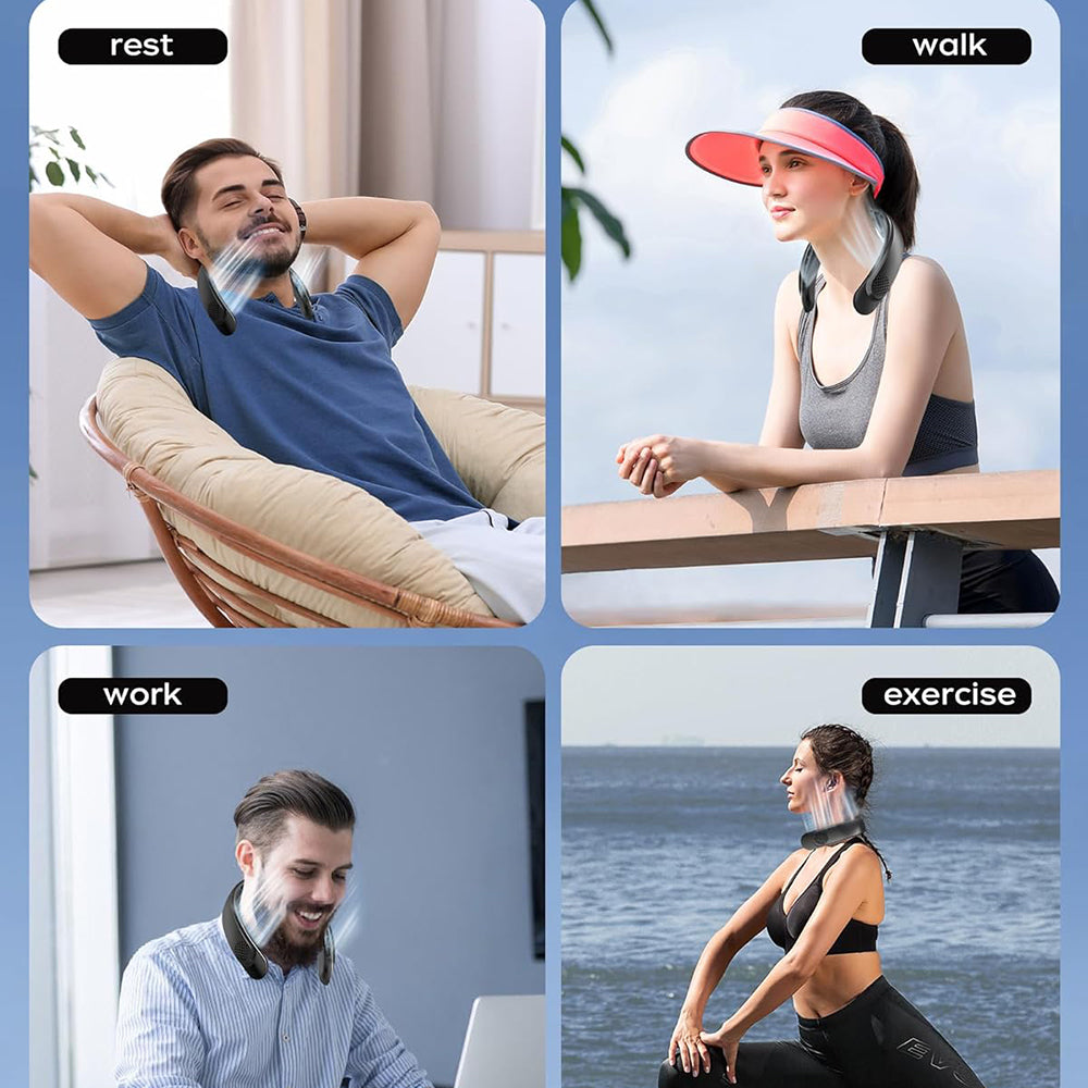 Techsuit - Neck Fan (S8) - Portable, with Digital Display, 3 Wind Speeds, 4000mAh, 7300RPM - White