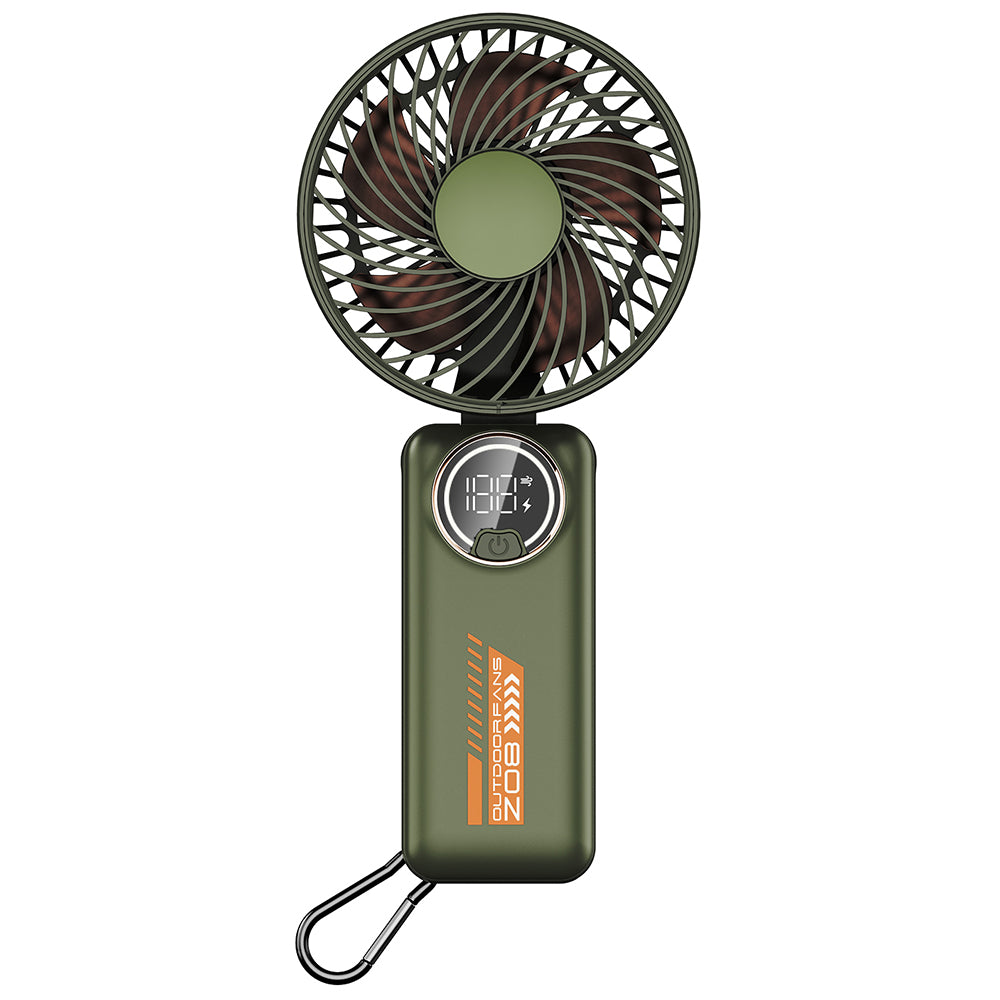 Techsuit - Premium Mini Hand Fan (Z8) - with LED Digital Display, USB-C Rechargeable, 3 Wind Speeds, 2A, 3600mAh - Green