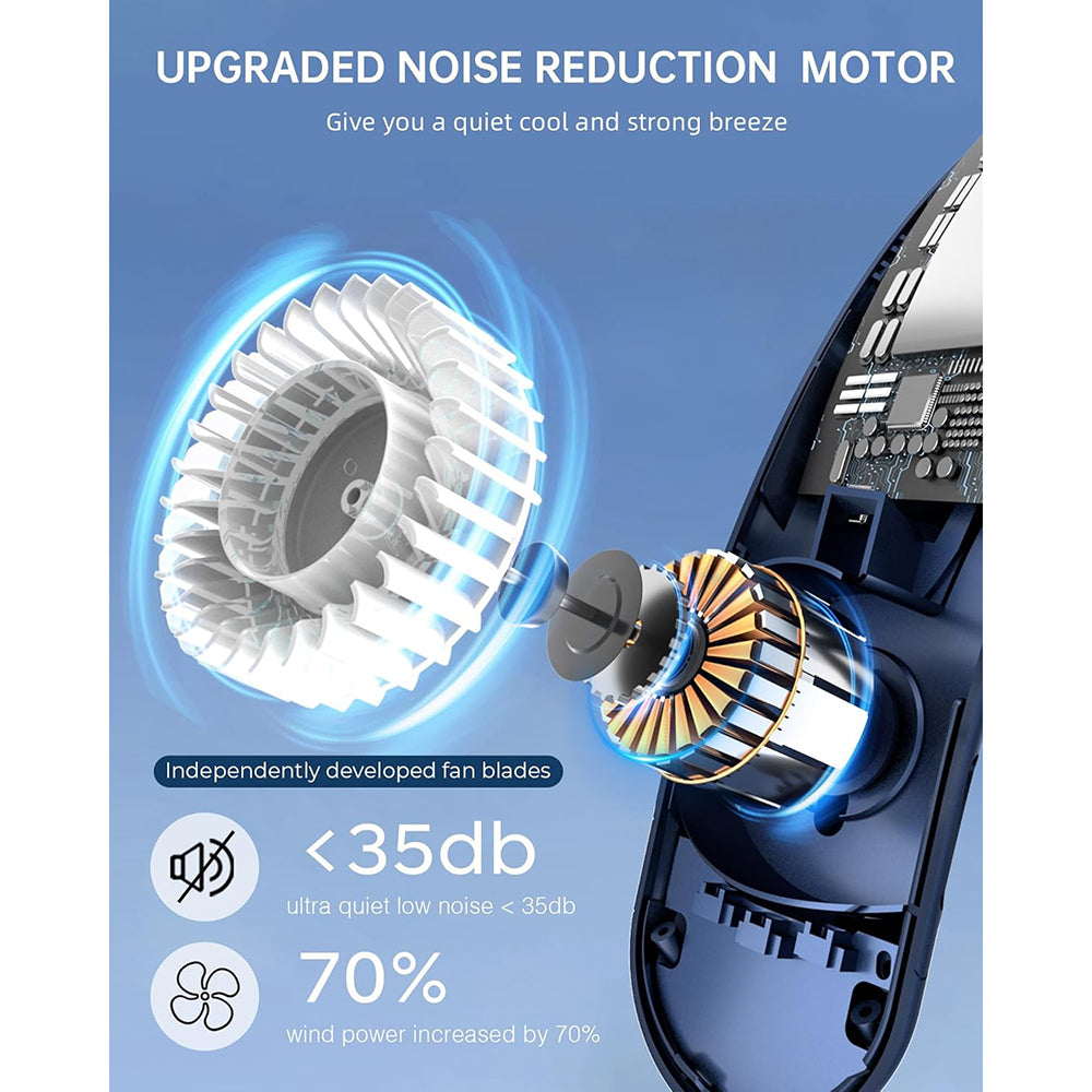 Techsuit - Neck Fan (S8) - Portable, with Digital Display, 3 Wind Speeds, 4000mAh, 7300RPM - Blue