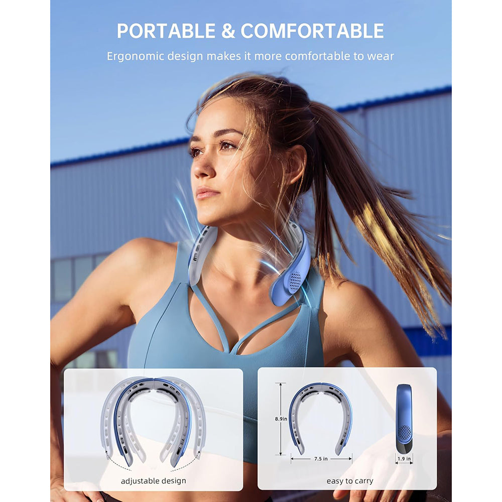 Techsuit - Neck Fan (S8) - Portable, with Digital Display, 3 Wind Speeds, 4000mAh, 7300RPM - Blue
