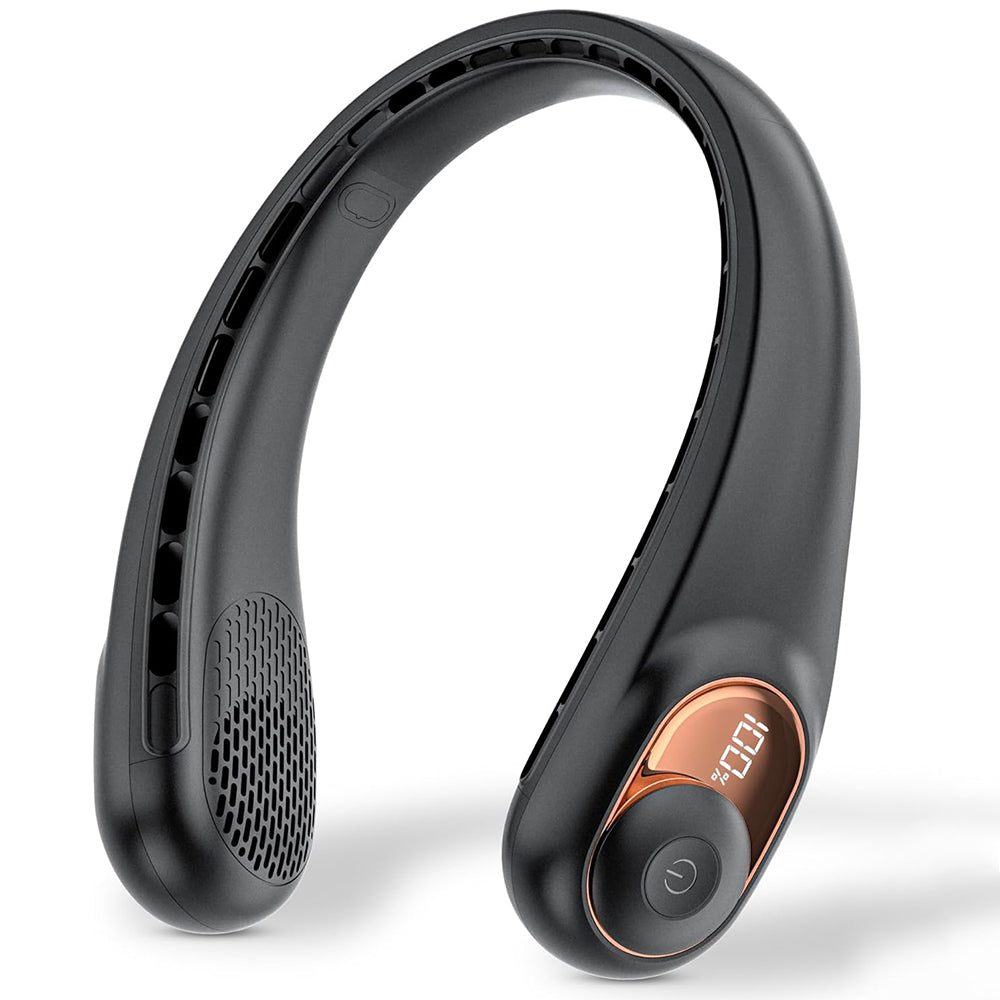 Techsuit - Neck Fan (S9) - Portable, with Digital Display, 3 Wind Speeds, 5200mAh, 5800RPM - Black