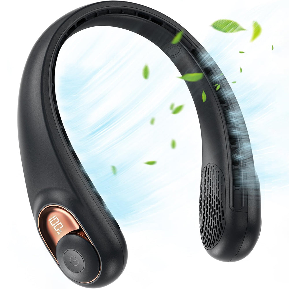 Techsuit - Neck Fan (S9) - Portable, with Digital Display, 3 Wind Speeds, 5200mAh, 5800RPM - Black