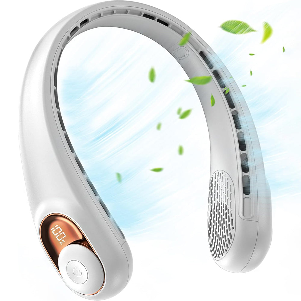 Techsuit - Neck Fan (S9) - Portable, with Digital Display, 3 Wind Speeds, 5200mAh, 5800RPM - White