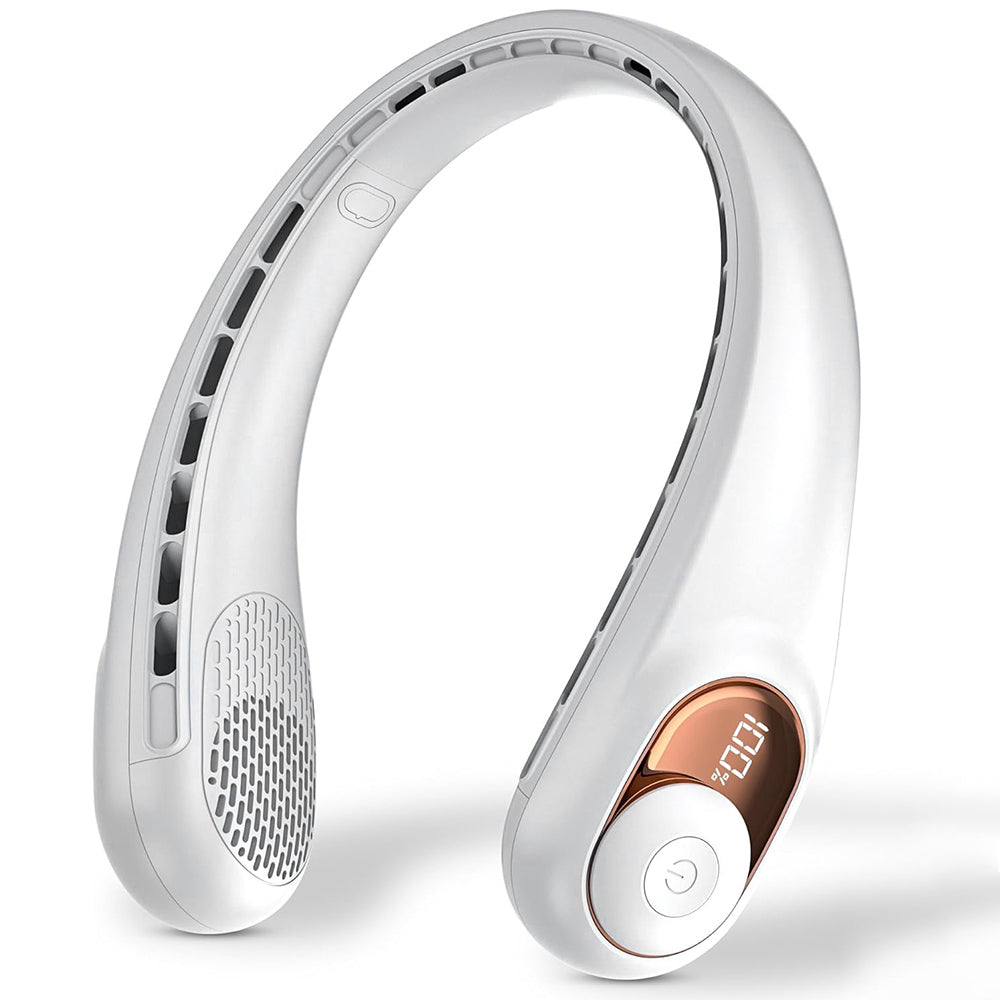 Techsuit - Neck Fan (S9) - Portable, with Digital Display, 3 Wind Speeds, 5200mAh, 5800RPM - White