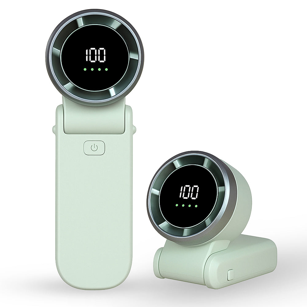 Techsuit - Premium Mini Hand Fan (A9) - with LED Digital Display, USB-C Rechargeable, 100 Wind Speeds, 5000mAh - Green