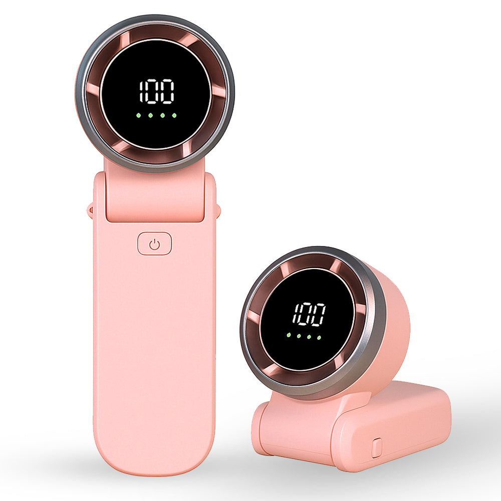 Techsuit - Premium Mini Hand Fan (A9) - with LED Digital Display, USB-C Rechargeable, 5 Wind Speeds, 5000mAh - Pink