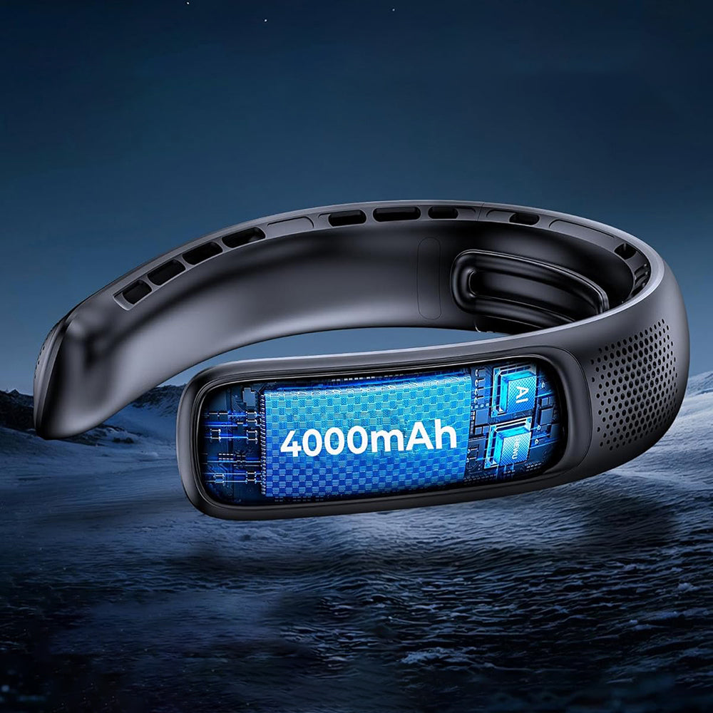 Techsuit - Neck Fan (S11) - Portable, Silicone Support, 4x Airflow, Digital Display, 4000mAh, 4800RPM - Black