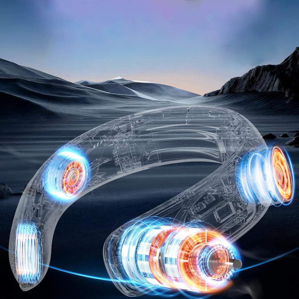 Techsuit - Neck Fan (S11) - Portable, Silicone Support, 4x Airflow, Digital Display, 4000mAh, 4800RPM - White