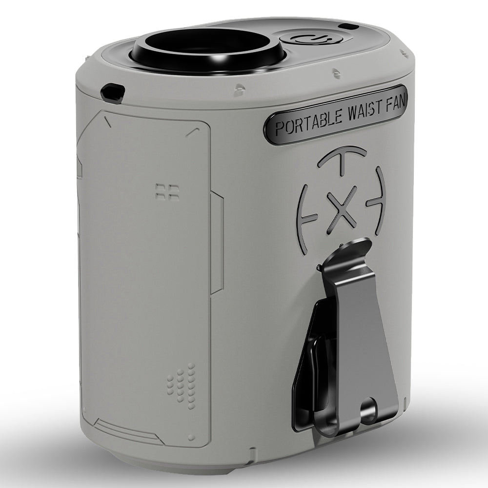 Techsuit - Premium Portable Mini Fan (Z14) - with Power Bank, Rechargeable, 5 Wind Speeds, Belt Buckle, 5000mAh - Gray