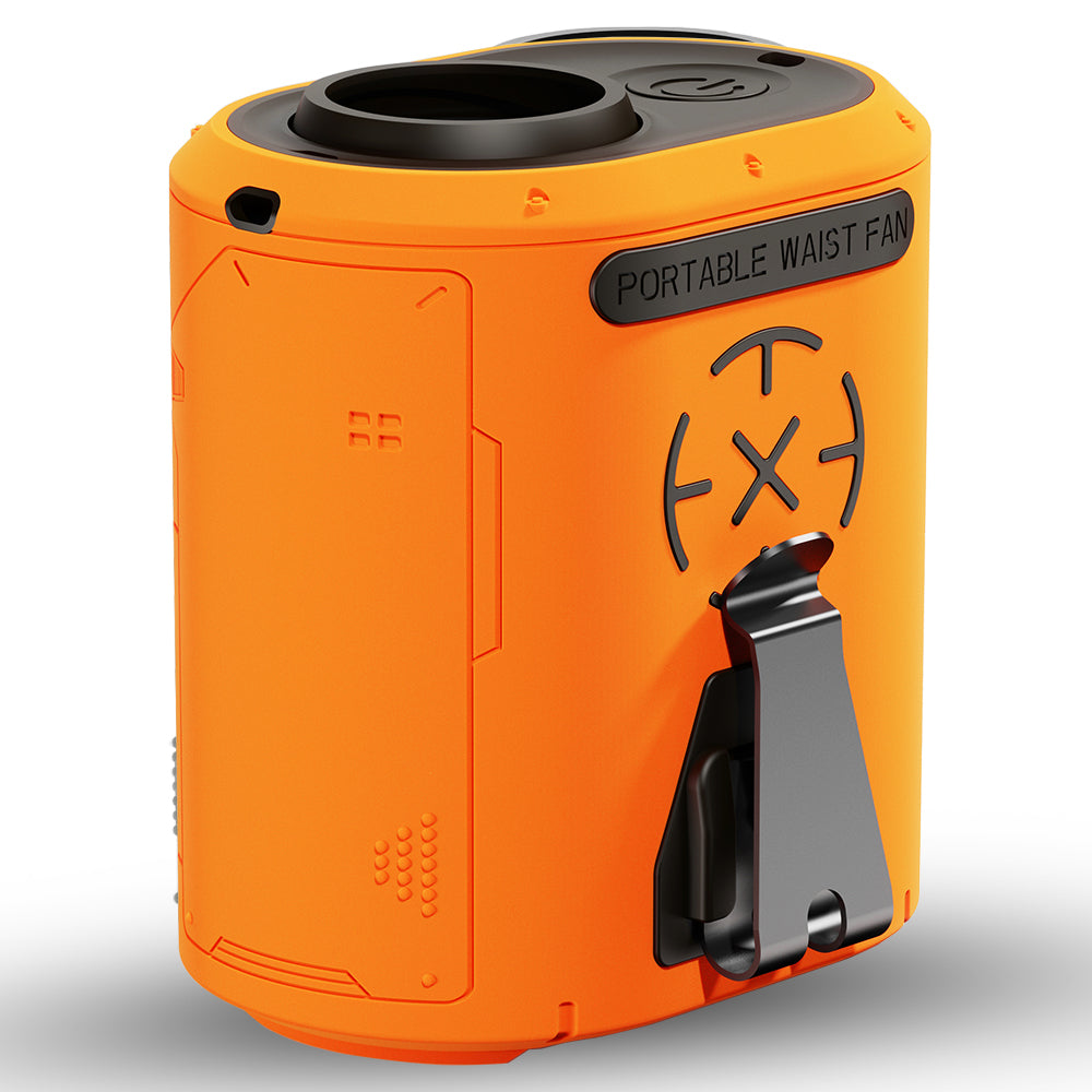 Techsuit - Premium Portable Mini Fan (Z14) - with Power Bank, Rechargeable, 5 Wind Speeds, Belt Buckle, 5000mAh - Orange