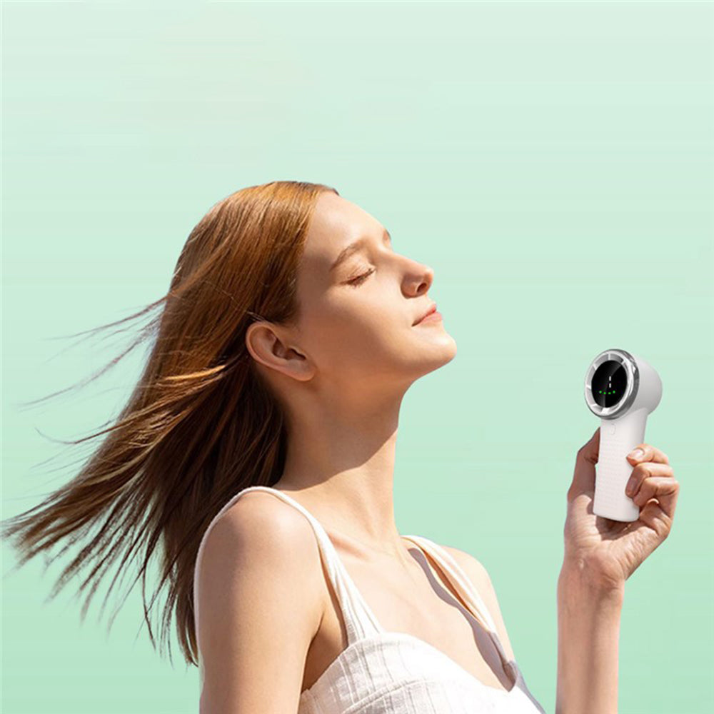 Techsuit - Premium Mini Hand Fan (A8) - with LED Digital Display, USB-C Rechargeable, 5 Wind Speeds, 3600mAh - Black