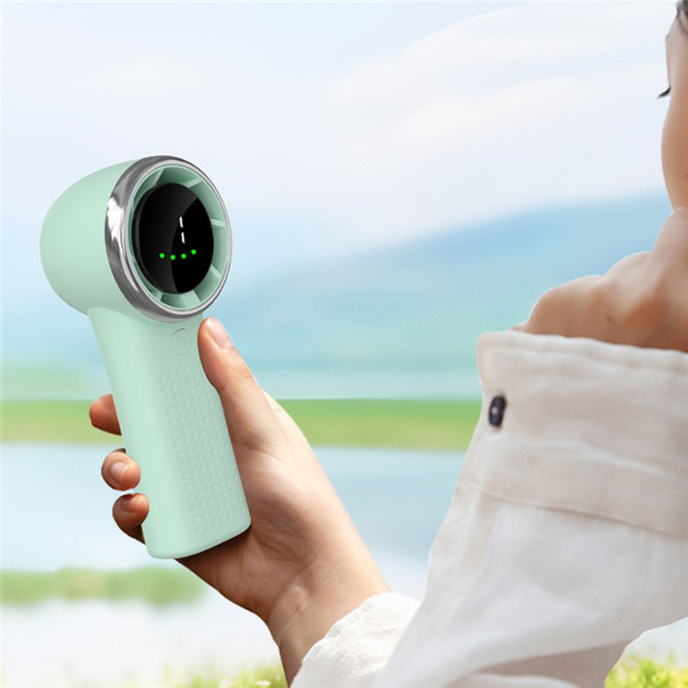 Techsuit - Premium Mini Hand Fan (A8) - with LED Digital Display, USB-C Rechargeable, 5 Wind Speeds, 3600mAh - Green