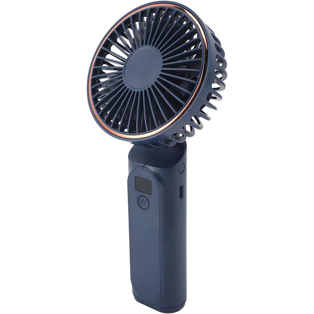 Techsuit - Premium Mini Hand Fan (M12) - with LED Digital Display, USB-C Rechargeable, 6 Wind Speeds, 5000mAh - Blue