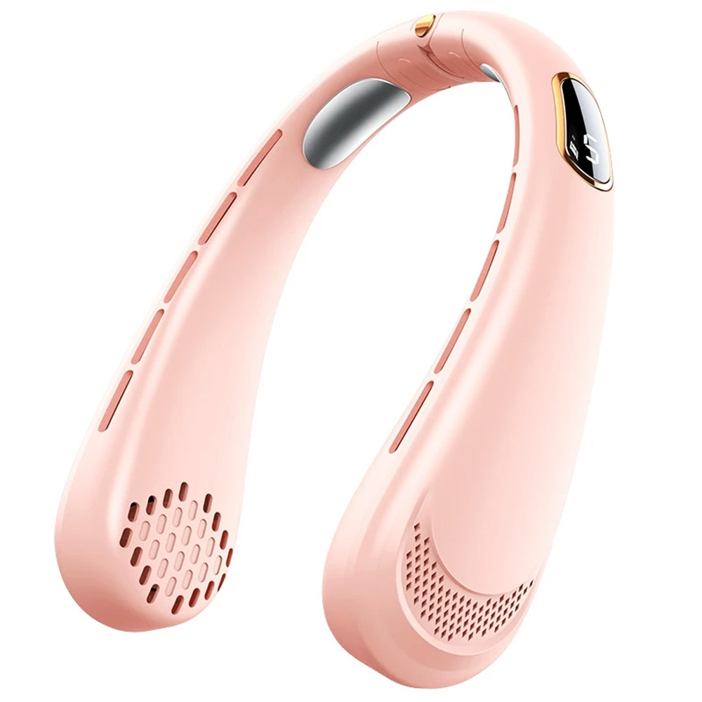 Techsuit - Neck Fan (H6) - Portable, USB, Rechargeable, Adjustable, Digital Display, 1200mAh - Pink
