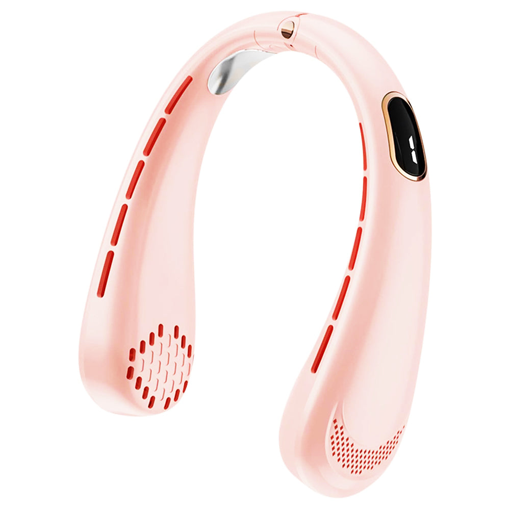 Techsuit - Neck Fan (H6) - Portable, USB, Rechargeable, Adjustable, Digital Display, 1200mAh - Pink