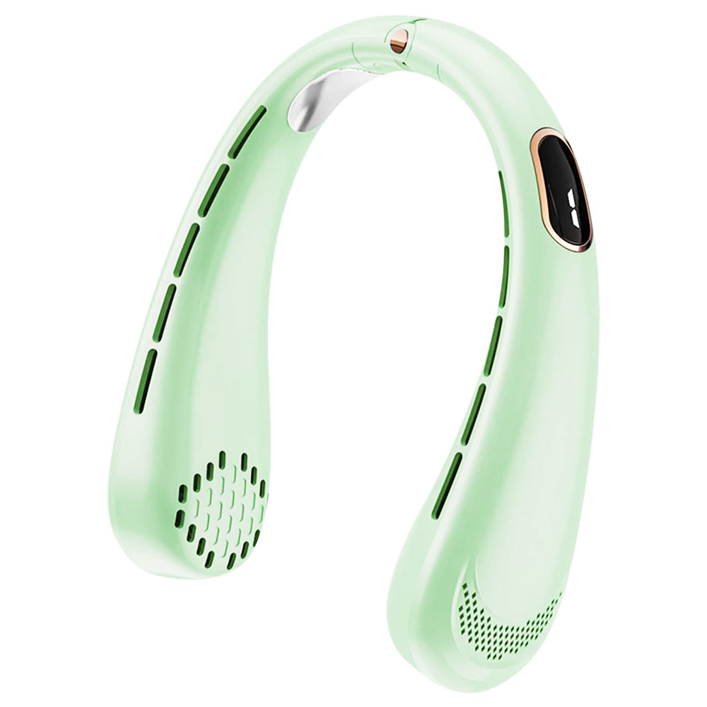 Techsuit - Neck Fan (H6) - Portable, USB, Rechargeable, Adjustable, Digital Display, 1200mAh - Green