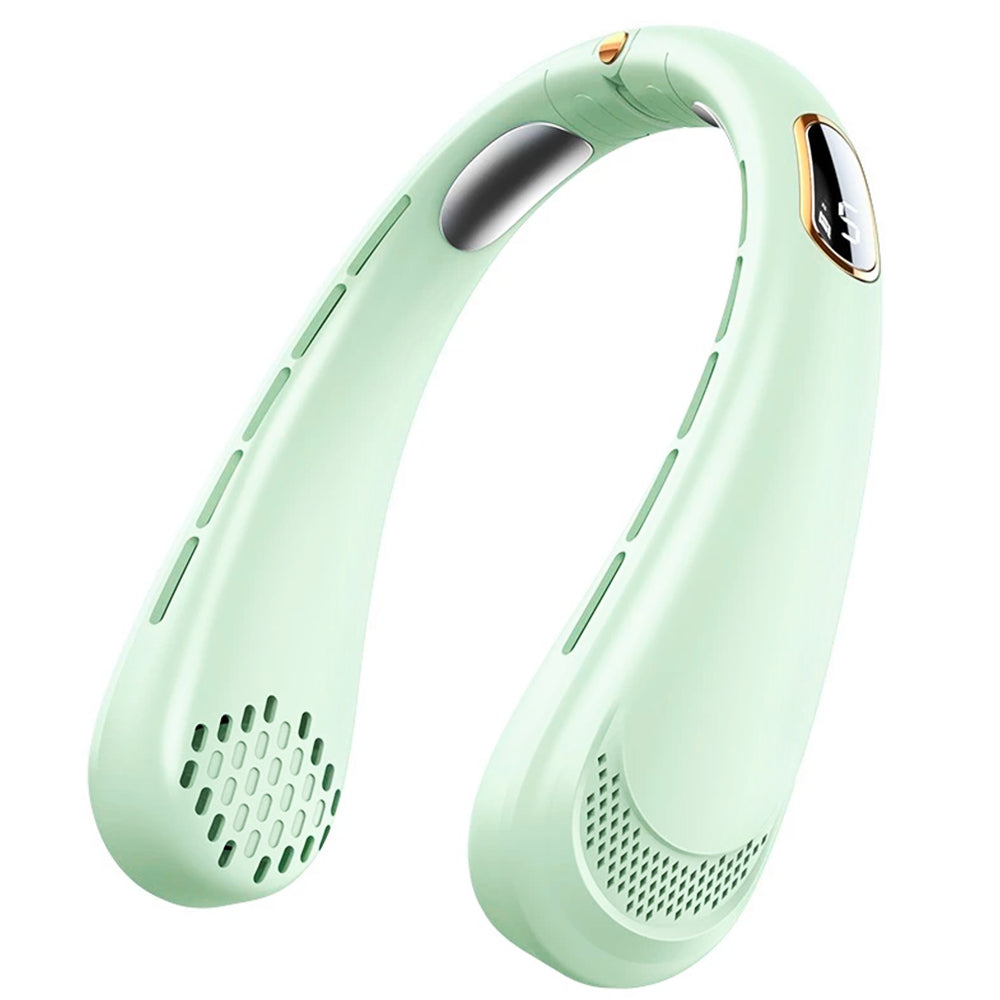 Techsuit - Neck Fan (H6) - Portable, USB, Rechargeable, Adjustable, Digital Display, 1200mAh - Green