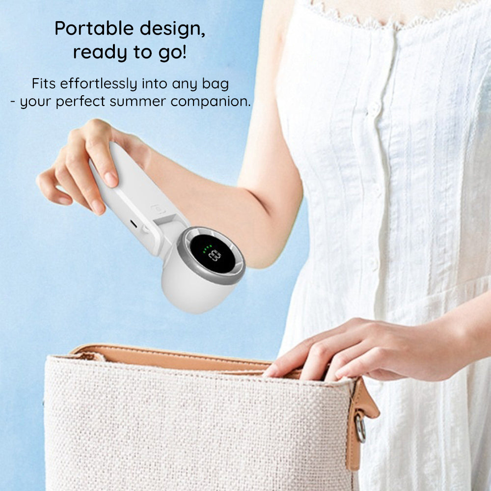 Techsuit - Premium Mini Hand Fan (A9) - with LED Digital Display, USB-C Rechargeable, 5 Wind Speeds, 5000mAh - White