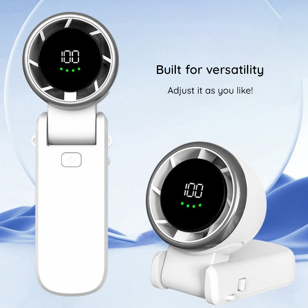 Techsuit - Premium Mini Hand Fan (A9) - with LED Digital Display, USB-C Rechargeable, 5 Wind Speeds, 5000mAh - White