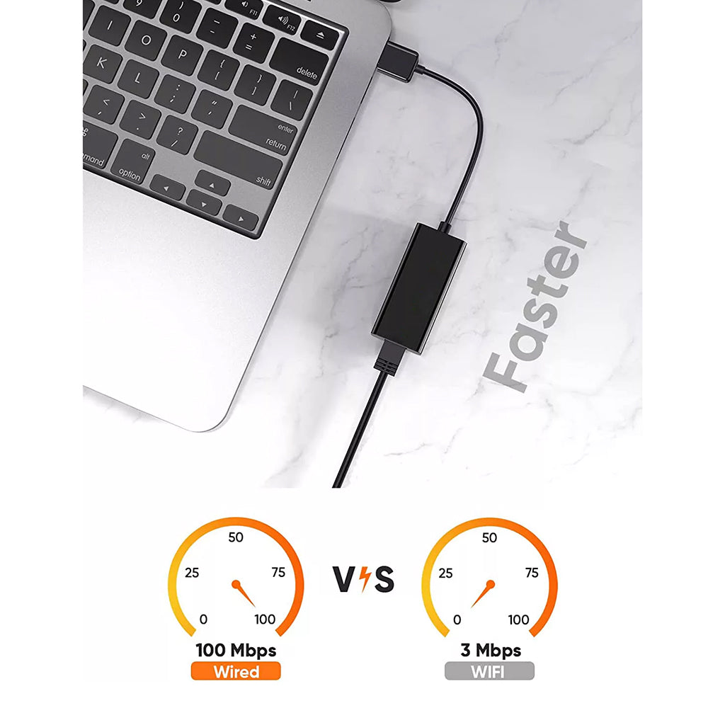 Techsuit - Ethernet Adapter NetLink (AC19) - USB Male to RJ45 LAN Port Female, 100Mbps, ABS - Black