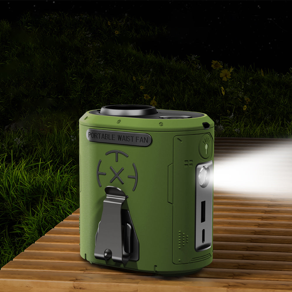 Techsuit - Premium Portable Mini Fan (Z14) - with Power Bank, Rechargeable, 5 Wind Speeds, Belt Buckle, 5000mAh - Green