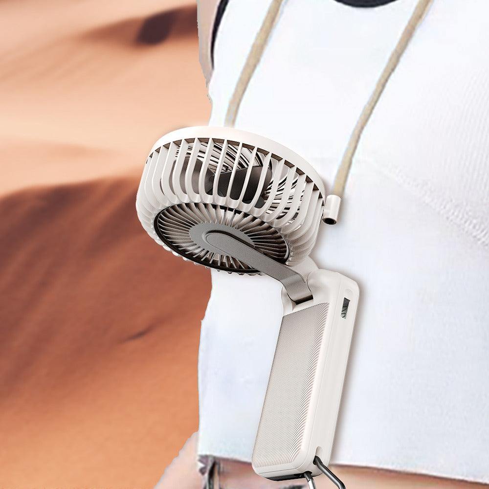 Techsuit - Premium Mini Hand Fan (Z8) - with LED Digital Display, USB-C Rechargeable, 3 Wind Speeds, 2A, 3600mAh - Beige