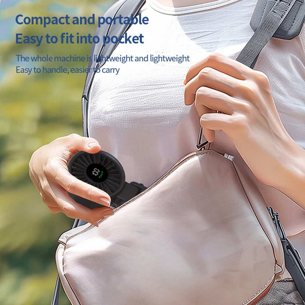 Techsuit - Premium Mini Hand Fan (A10) - with LED Digital Display, USB-C Rechargeable, 100 Wind Speeds, 5400RPM - Black