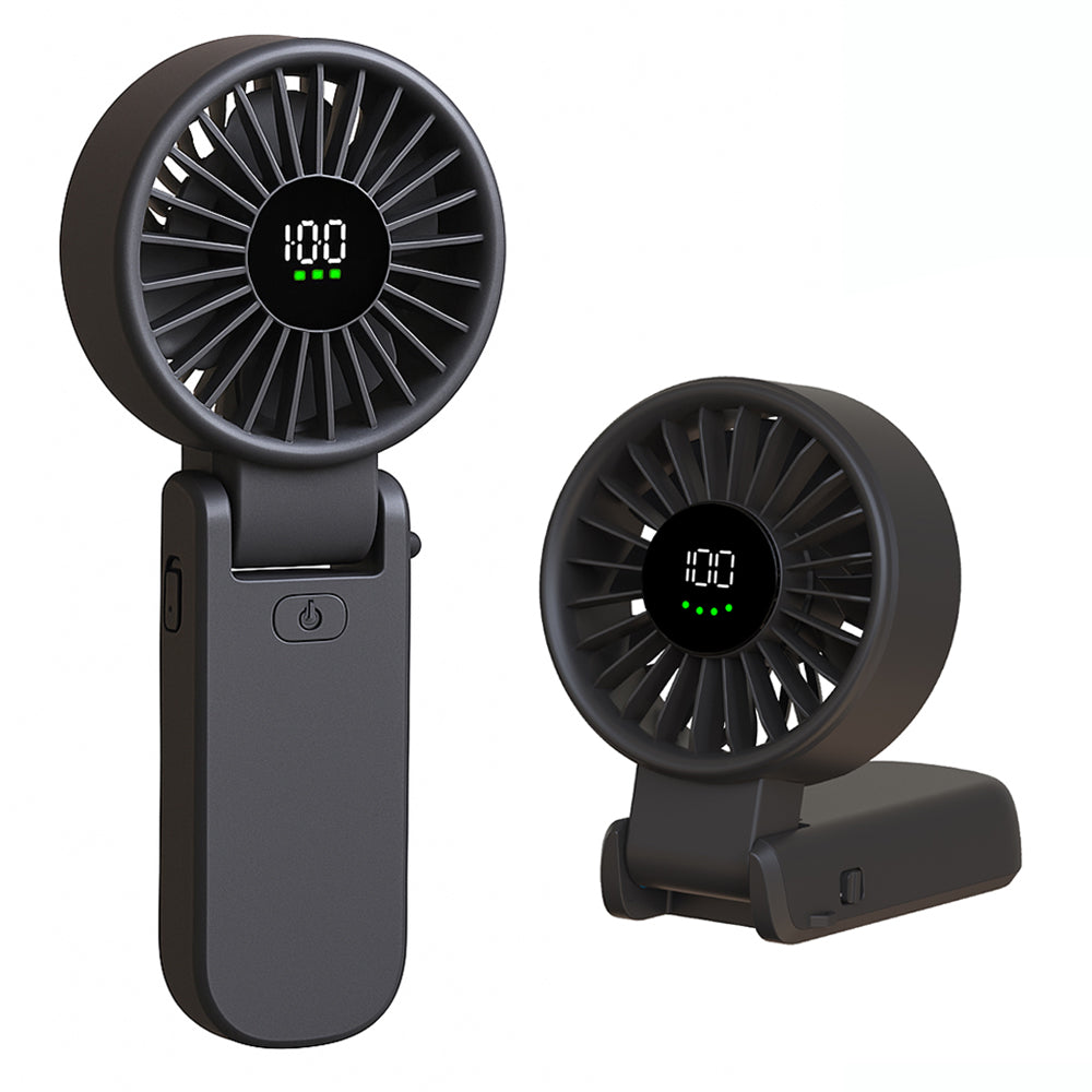 Techsuit - Premium Mini Hand Fan (A10) - with LED Digital Display, USB-C Rechargeable, 100 Wind Speeds, 5400RPM - Black