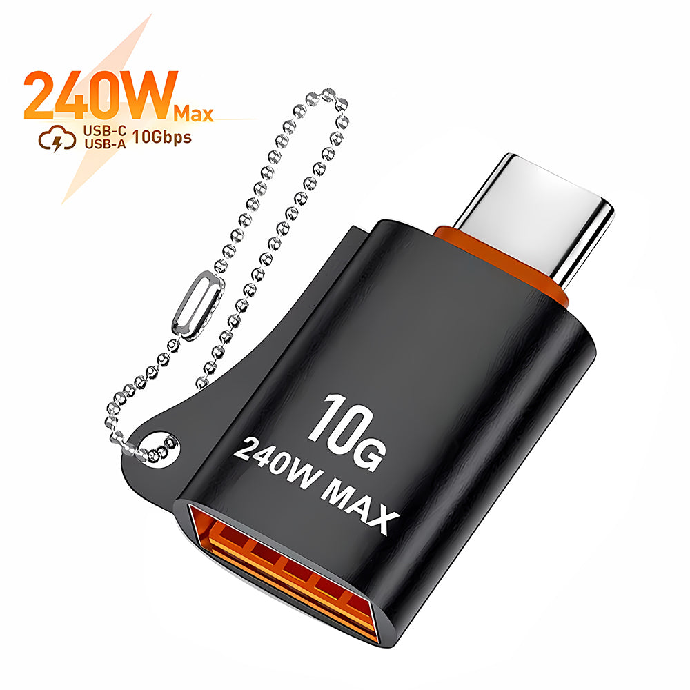 Techsuit - Premium OTG Adapter HyperPort (A1) - USB 3.0 Female to Type-C Male, 10Gbps, 240W, Aluminum Alloy - Black / Orange