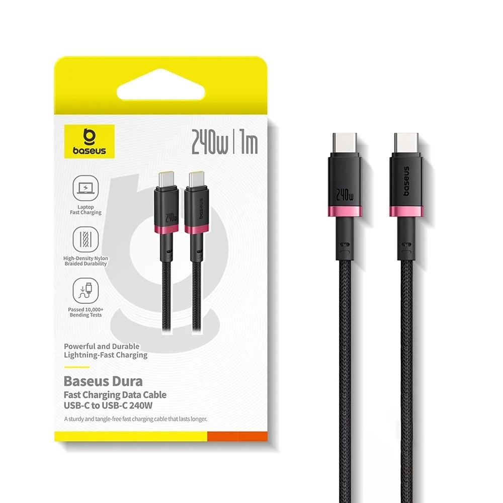 Baseus - Data Cable Dura Series (P10377803U03-01) - for MacBook, Fast Charging, Type-C, PD 240W, 480Mbps, 1m - Red / Black